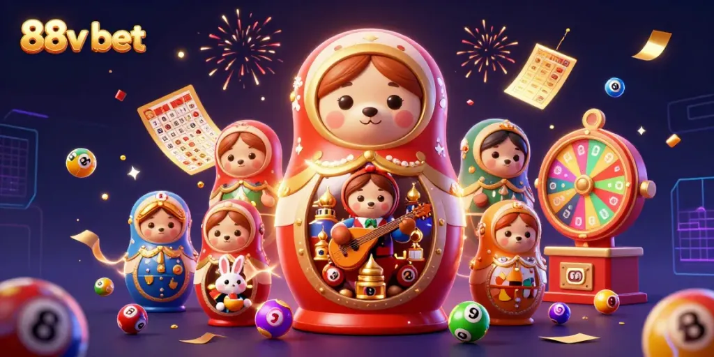 Experience the excitement of 88v bet with dynamic lottery elements and playful characters.