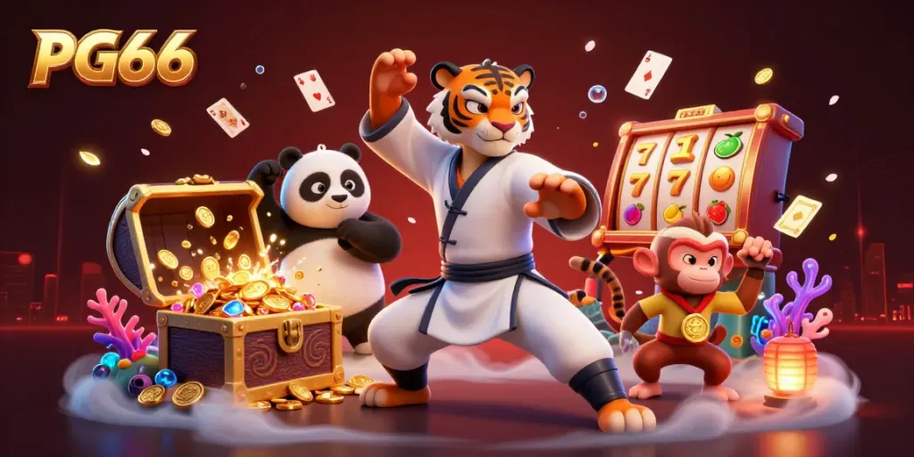 Engage with PG66's dynamic gaming world filled with immersive characters and vibrant casino elements.