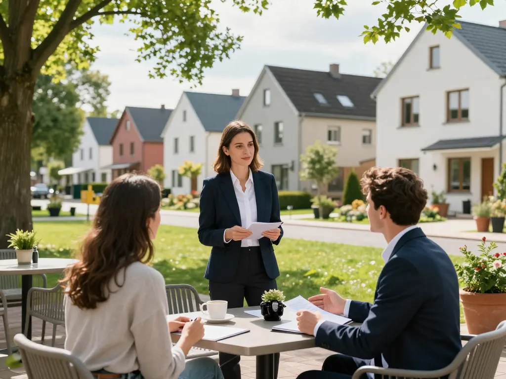 Immobilienmakler Frankfurt Eschersheim hilft Kunden beim Verkauf von Immobilien und zeigt schöne Häuser in einem lebhaften Viertel.