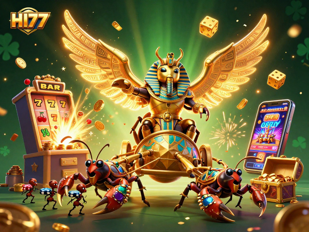 Experience the excitement of HI77 with its vibrant casino games and promotions illustrated in stunning detail.
