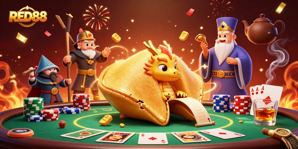 Experience the excitement of RED88 with a vibrant 3D illustration of festive casino elements.