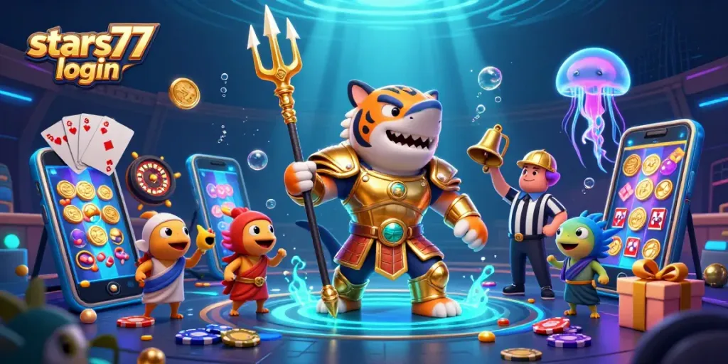 Masuk ke permainan seru dengan stars77 login pada ilustrasi kolam bawah laut yang megah.