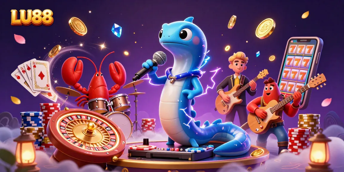 LU88 introduces thrilling underwater casino vibes with a DJ electric eel surrounded by vibrant gaming elements.
