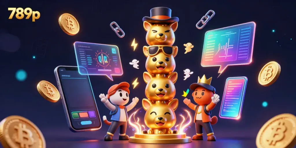 Experience thrilling gameplay with the vibrant 789p casino action, featuring animated animal totem and glowing cryptocurrencies.