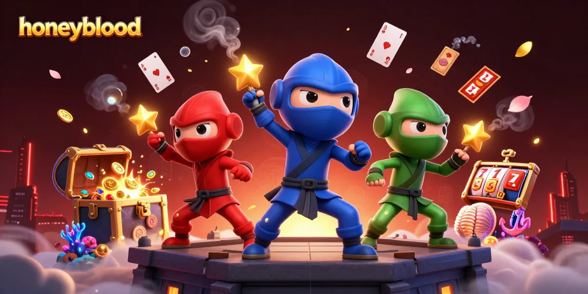 Engage in thrilling gaming with honeyblood at a vibrant 3D casino featuring colorful chameleons and dynamic card elements.