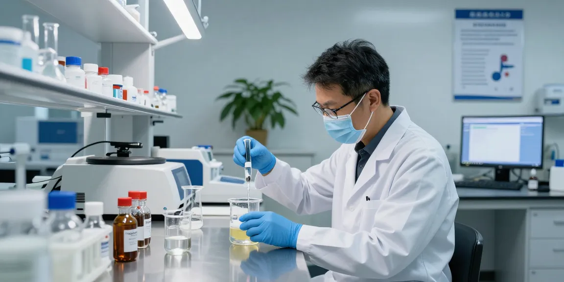 Researcher measuring SwissChems Peptides in a professional lab environment showcasing precision and innovation.