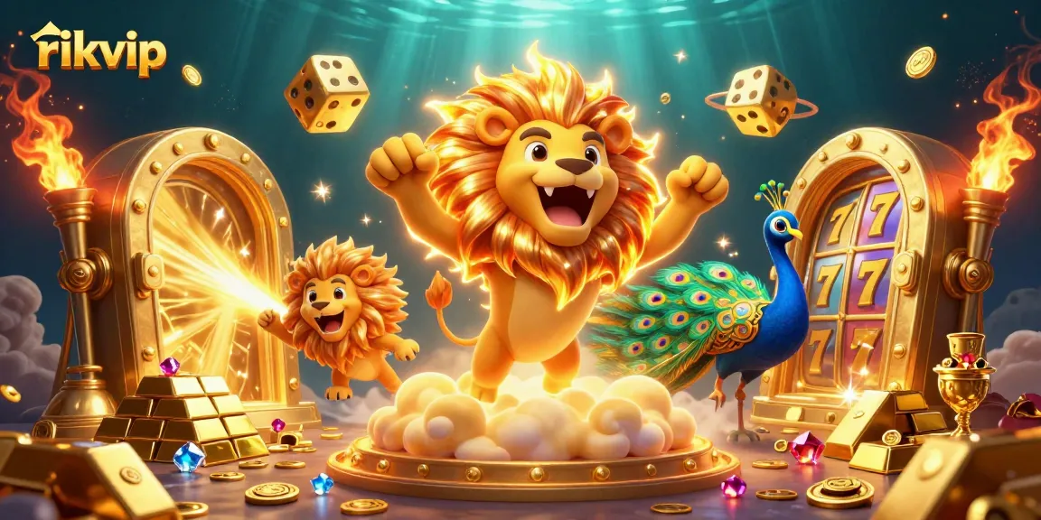 Win big at rikvip with thrilling slots and golden treasures sparkling in a vibrant casino scene.