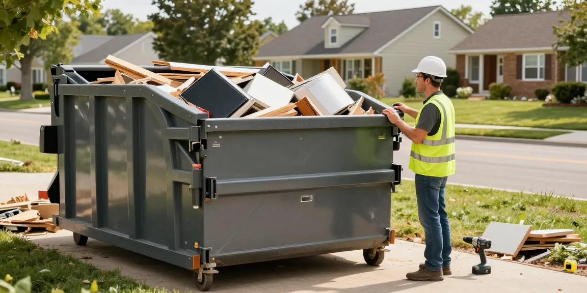 On-demand dumpster rental in Punta Gorda FL for home renovations, featuring a contractor with a roll-off dumpster.