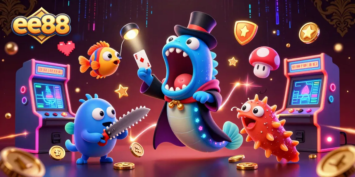 ee88 card tricks in a vibrant casino scene with dynamic underwater characters and gaming elements