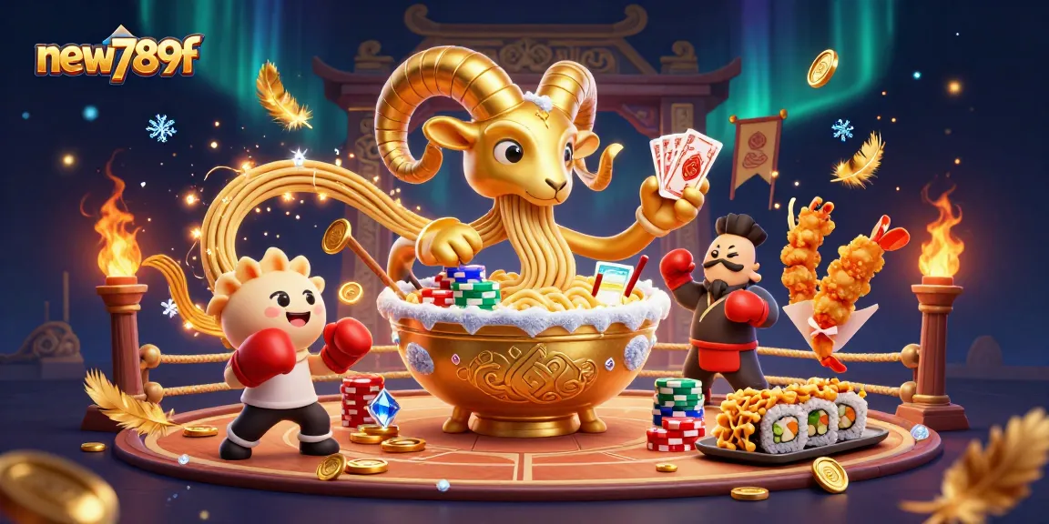 Immerse in the vibrant action of new789f as the golden ramen bowl and friends engage in thrilling casino play.