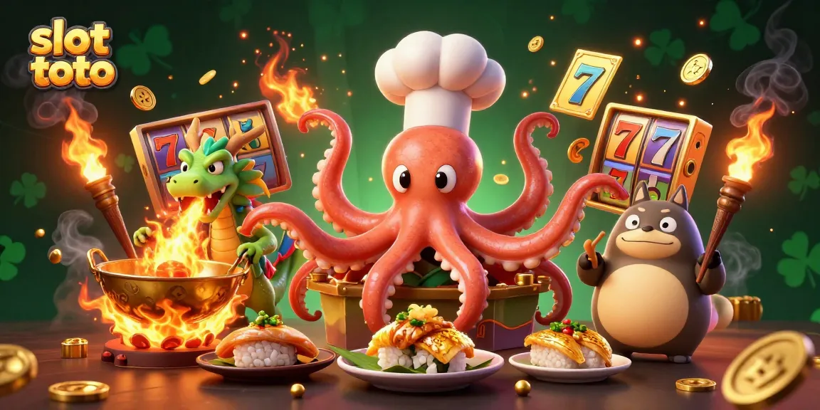 Engage with thrilling slot toto action featuring golden dishes, vibrant dragons, and an energetic atmosphere.