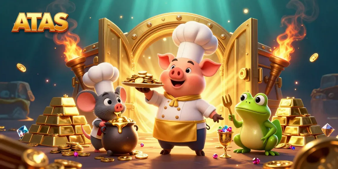 ATAS casino scene with characters celebrating gold winnings and vibrant casino elements.