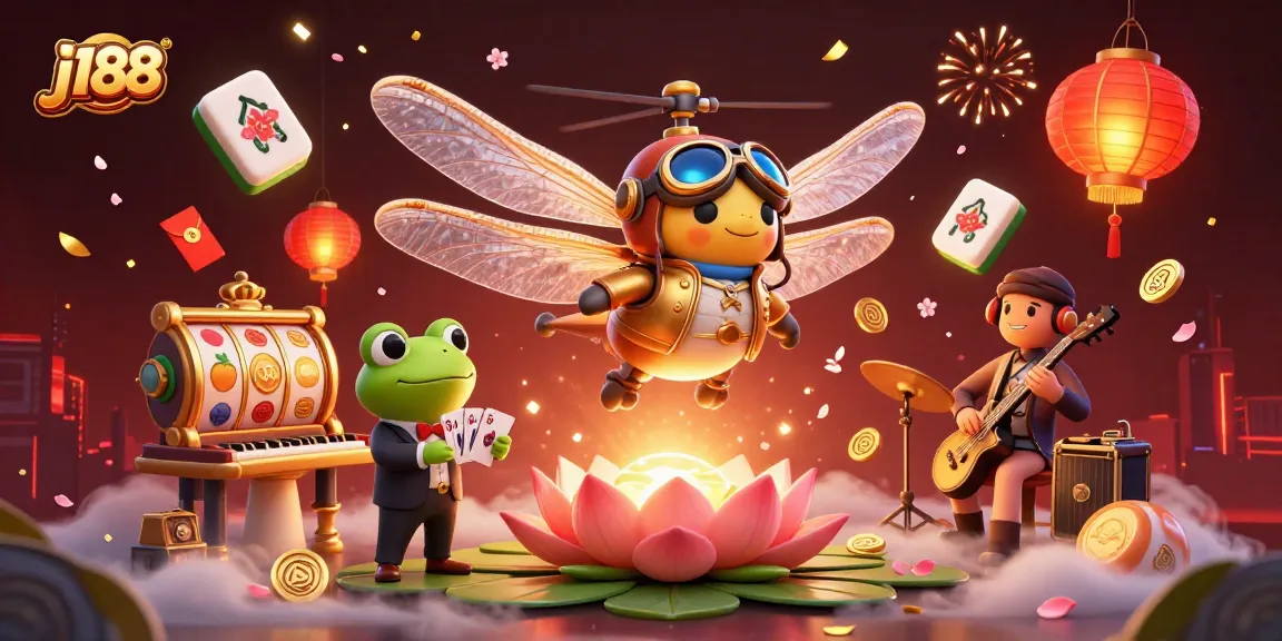 Experience the vibrant energy of j188 with a dynamic casino scene featuring delightful characters and rich visuals.