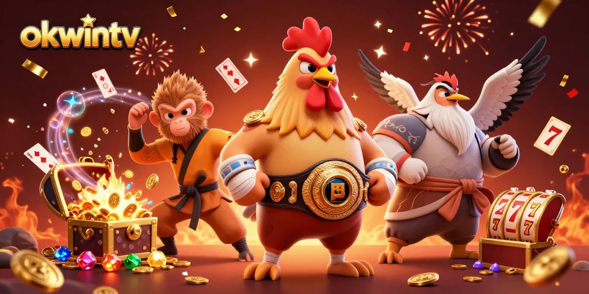 Experience thrilling online gambling excitement with okwintv's colorful casino scene featuring vibrant characters.