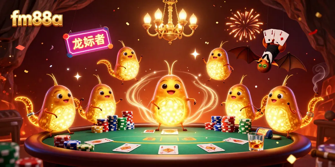 Experience exciting casino gameplay with fm88a in this vibrant 3D illustration filled with dynamic gaming elements.