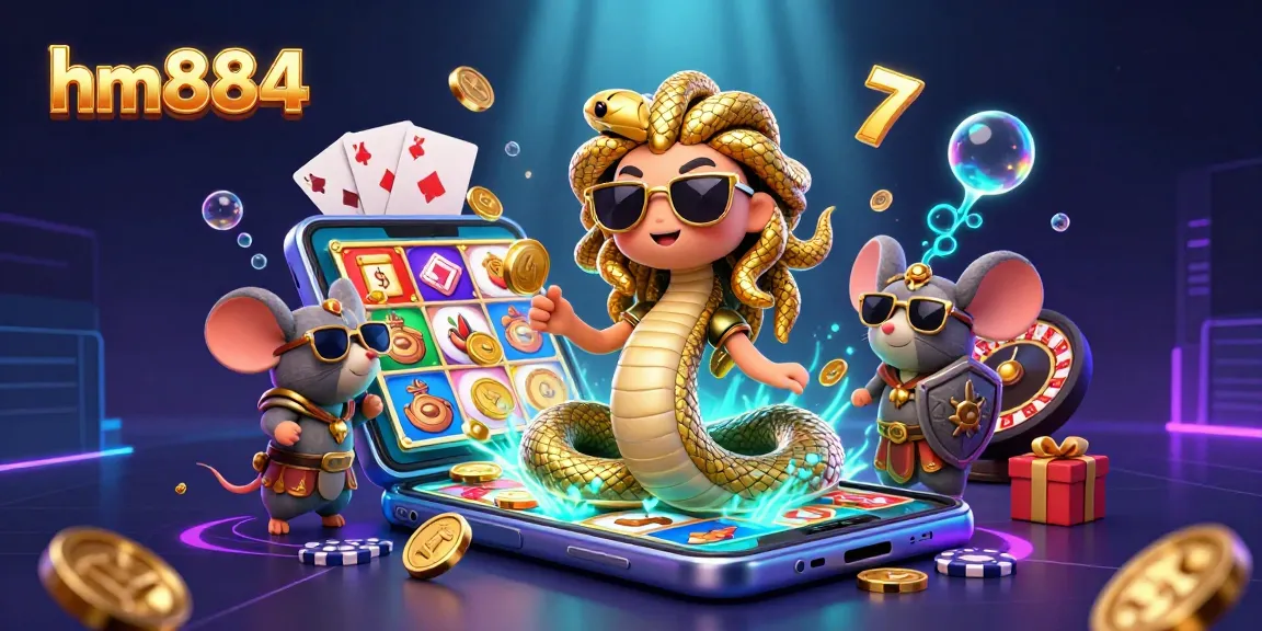 Spin lucrative slots with hm884 in a vibrant casino scene filled with Medusa and gaming elements.