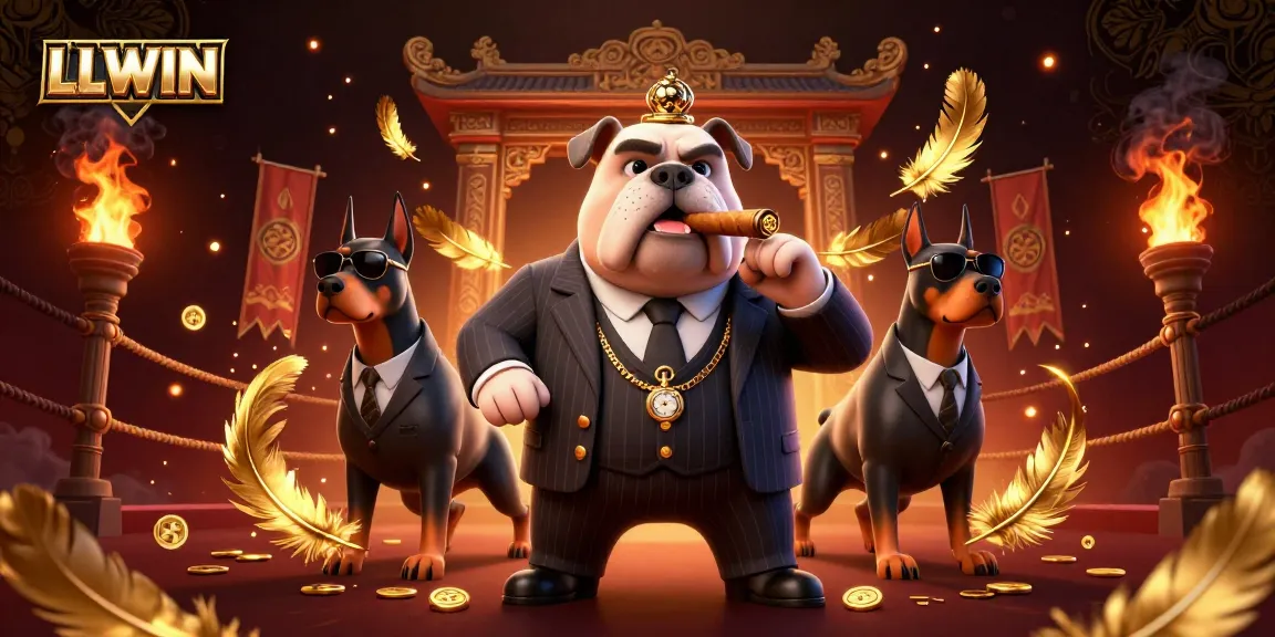LLWIN showcases a dynamic scene with a mafia bulldog and Doberman bodyguards capturing the thrill of online gambling.