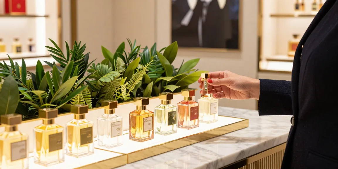 Discover unique Maison Francis Kurkdjian (MFK) fragrances in an elegant retail setting with luxurious elements.