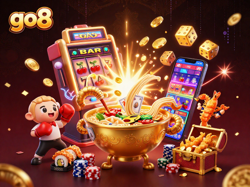 Spin and win with go8's colorful casino games in a vibrant dynamic scene.