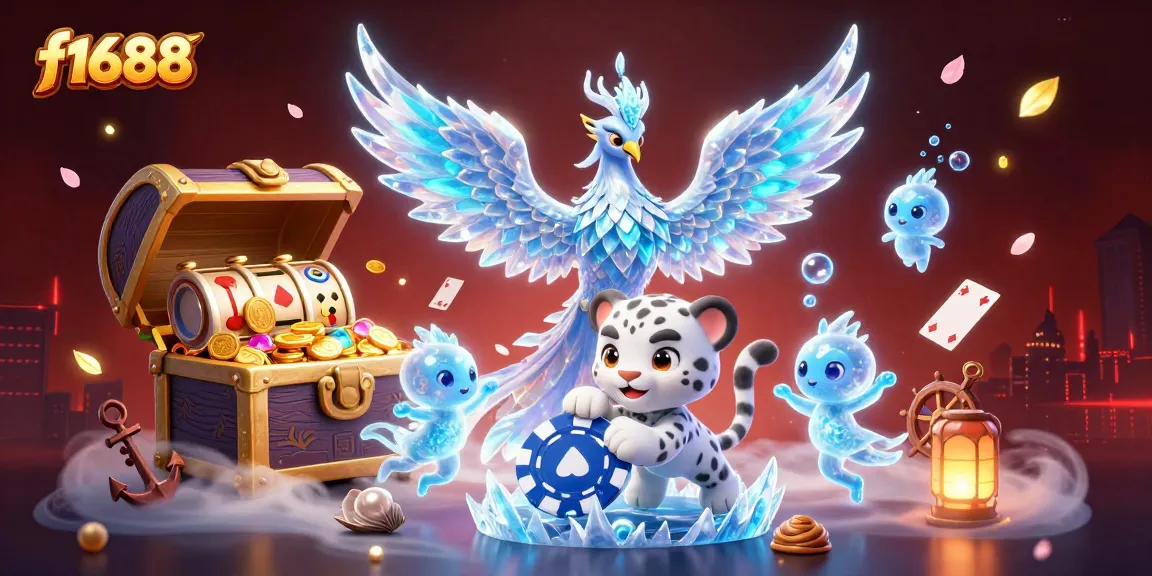 Spin the reels at f1688 while enjoying a captivating ice phoenix scene filled with rich casino elements.