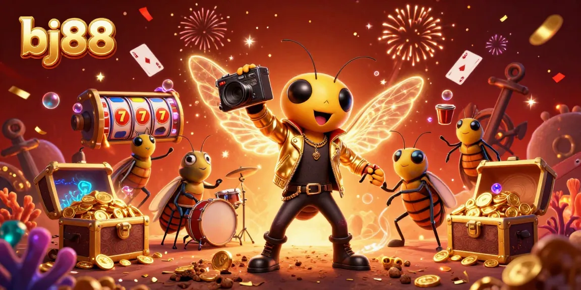 Bettors celebrate winning with vibrant 3D bj88 casino characters and floating slot reels in a festive atmosphere.
