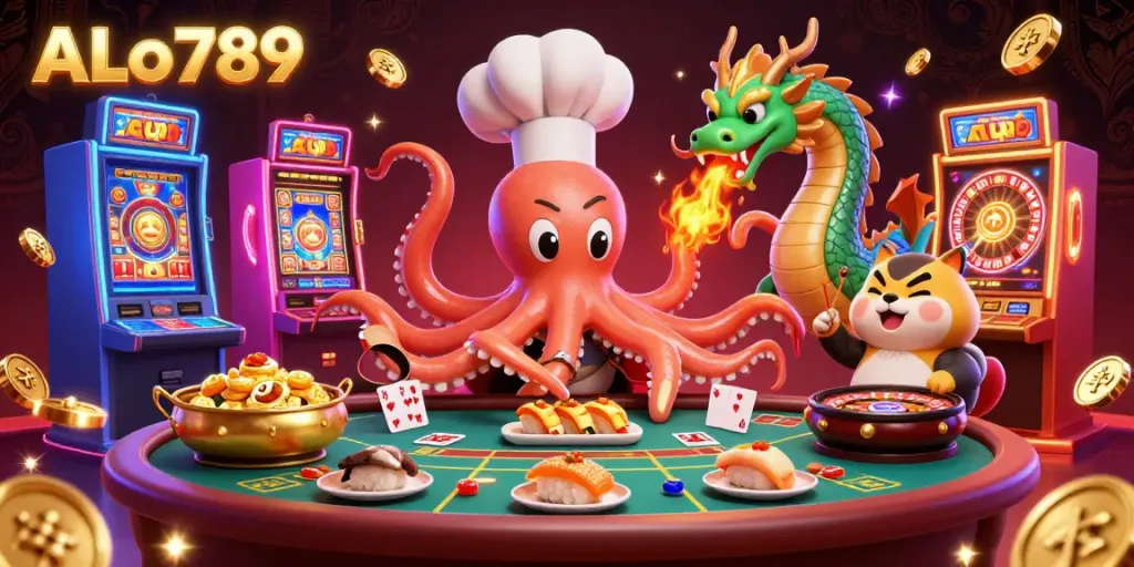 Experience dynamic betting action at ALo789 with vibrant characters and colorful gambling games in a lively scene.