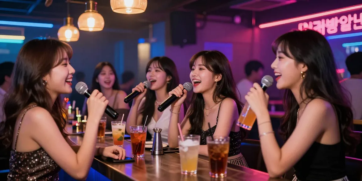 노래방밤알바에서 활기찬 분위기를 즐기는 젊은 여성들의 모습