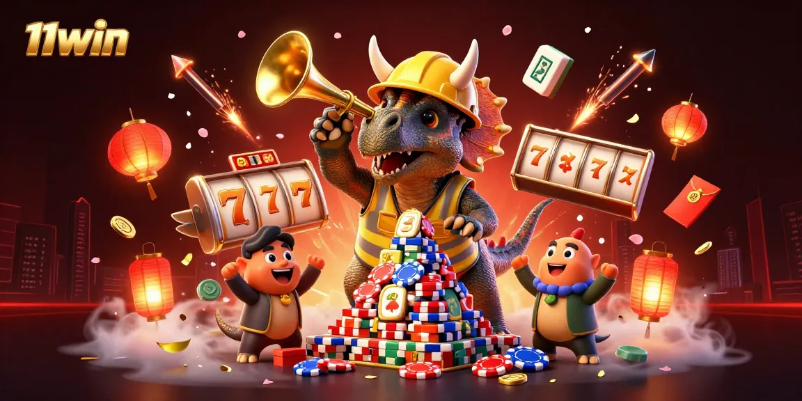 Experience winning moments at 11WIN with an energetic casino illustration featuring dynamic gaming elements.