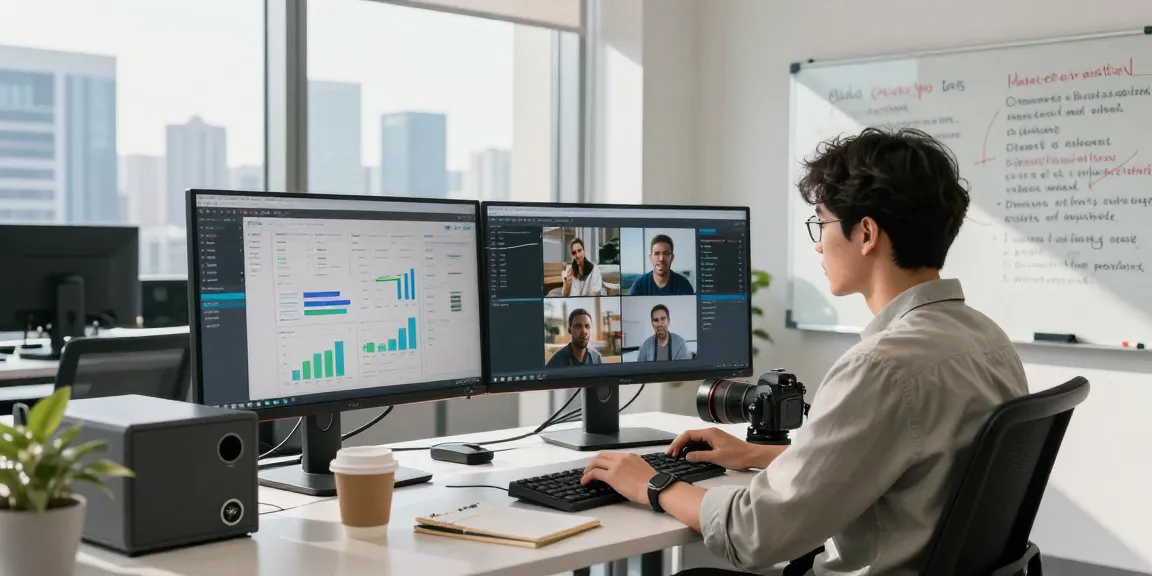 Data analyst using AI tools to detect AI images in a modern office.