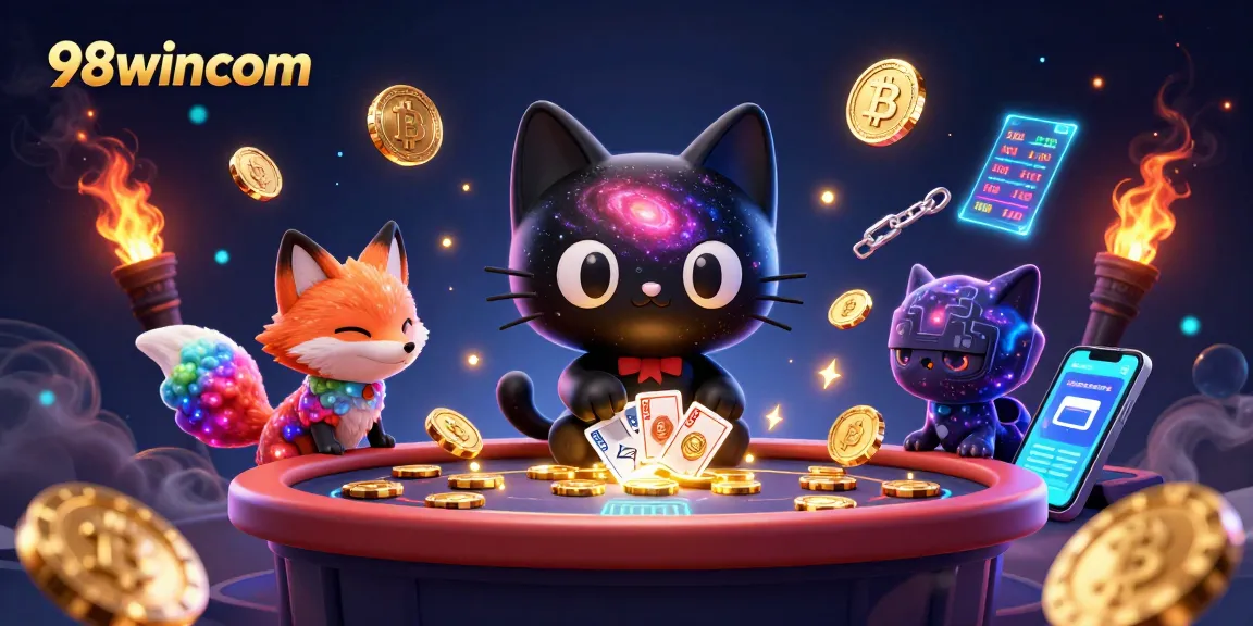 Engage with the captivating cosmic casino scene featuring the 98wincom brand, where playful cosmic elements attract players.
