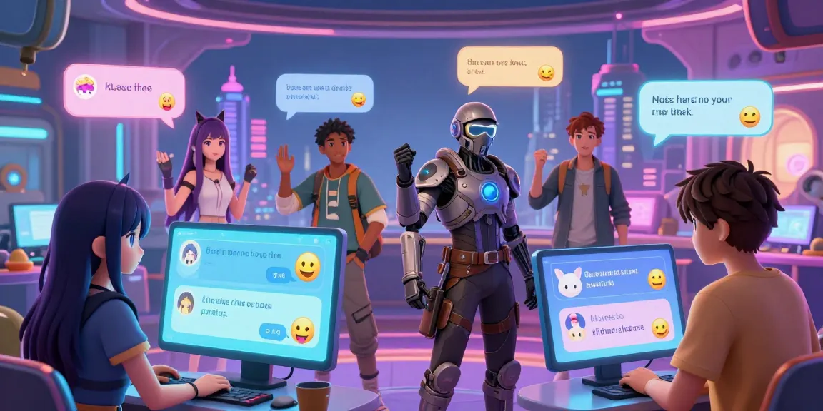 Diverse avatars engaging in exciting hentai chat within a colorful digital environment, showcasing animated conversations.