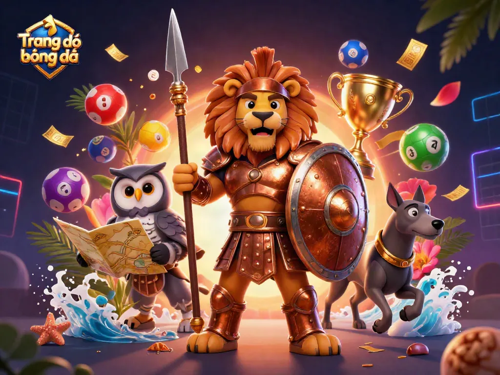 Engage in Trang cá độ bóng đá with an exciting scene of a Spartan lion, owl strategist, and greyhound messenger.
