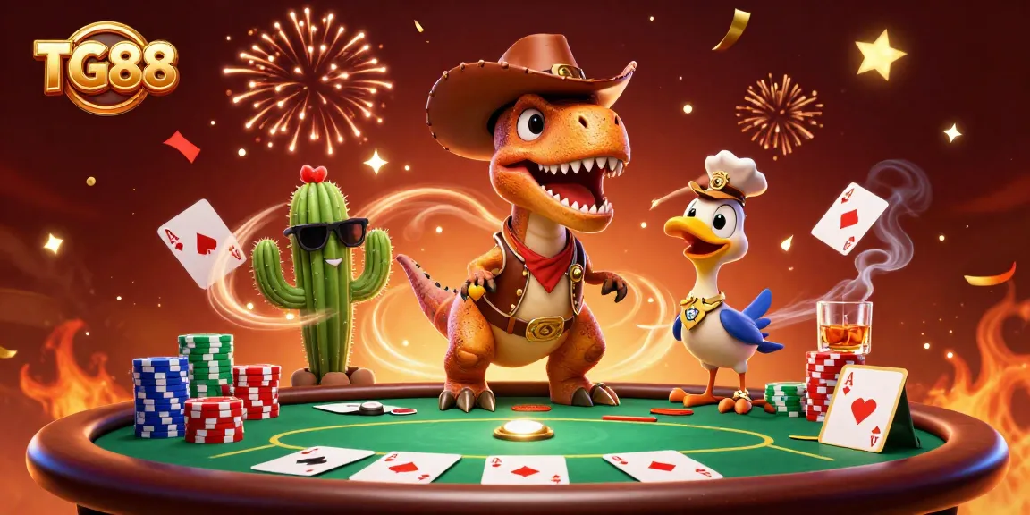 Experience thrilling poker action with TG88's vibrant casino scene featuring character camaraderie.