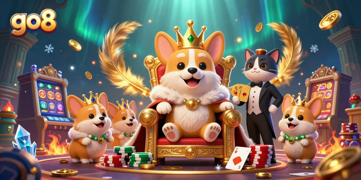 Join the excitement at go8 with vibrant casino scenes featuring royal corgi characters amidst thrilling gameplay.