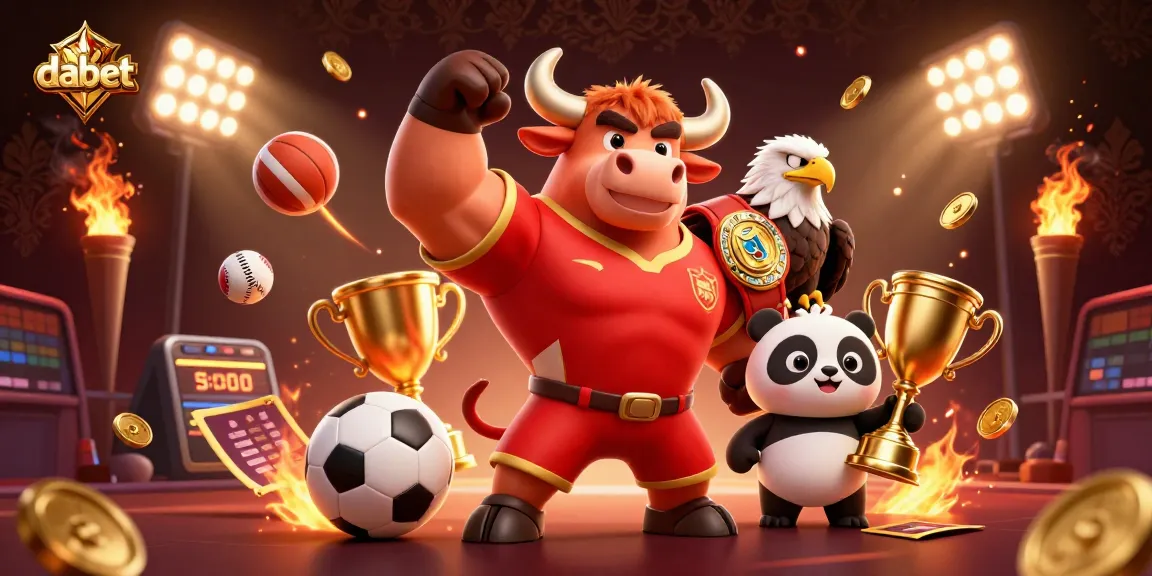 Dabet features a dynamic scene with characters celebrating victory in sports and gaming.