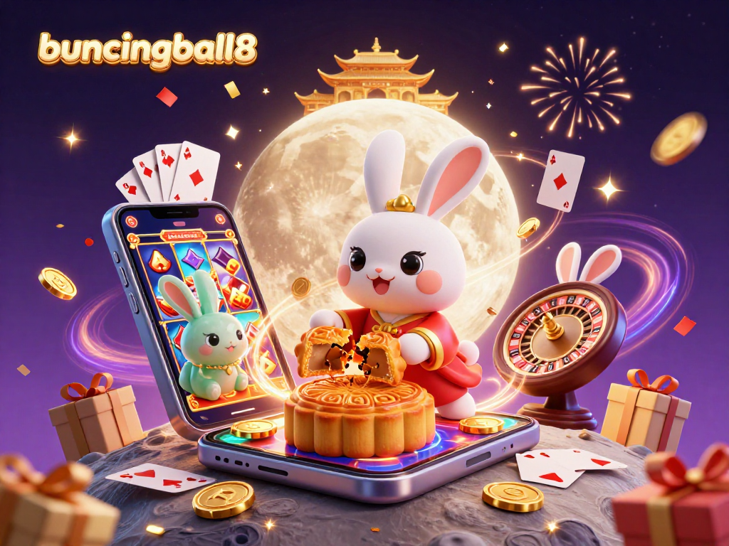 Bounce your luck with bouncingball8's casino games while enjoying a magical lunar casino scene.