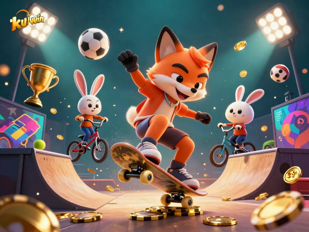 Experience the thrill of ku win with a vibrant 3D casino scene featuring dynamic characters and action elements.
