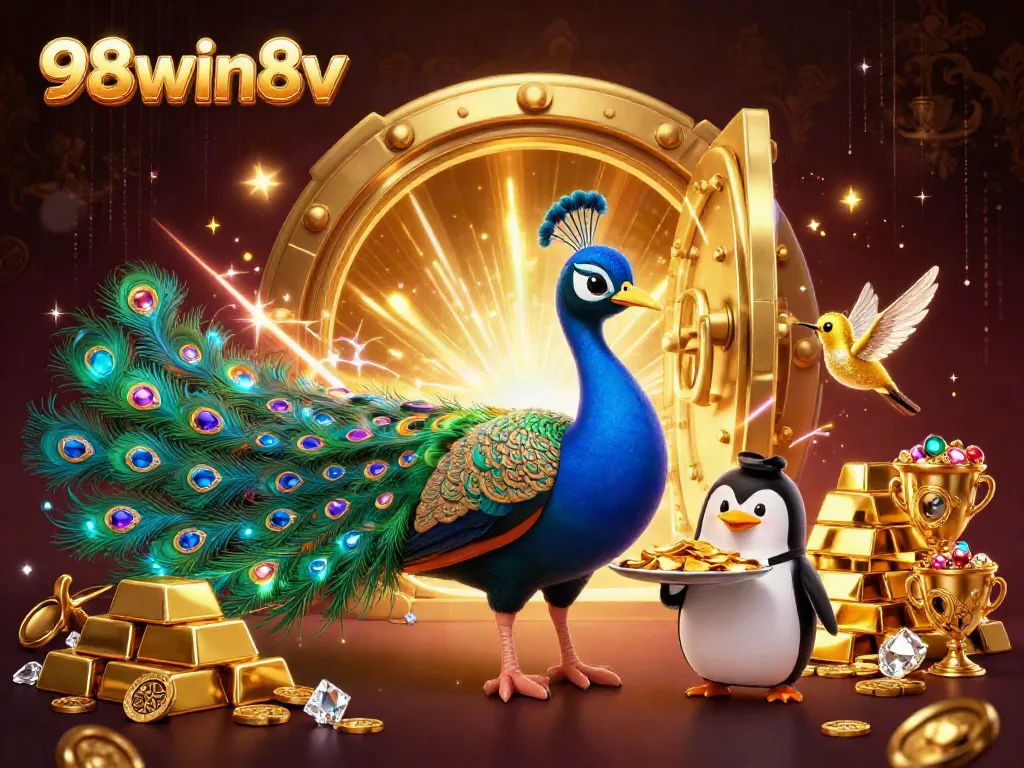 Experience the thrill of 98win8v's luxurious gaming atmosphere with dazzling characters and treasures.