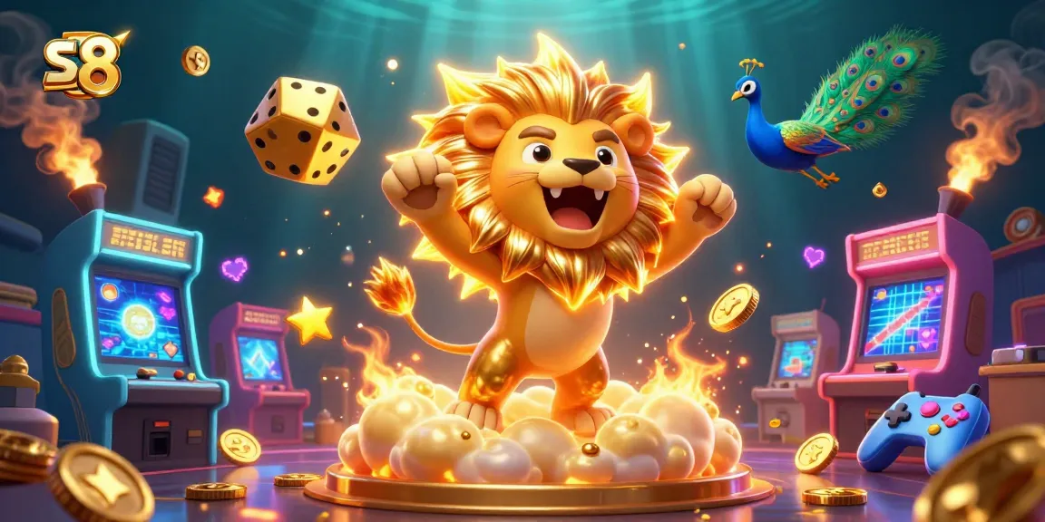 Experience thrilling gaming with the vibrant characters of s 8 amidst colorful arcade elements.