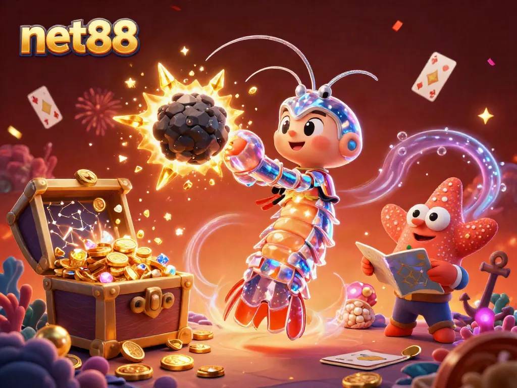 Experience thrilling slots and jackpots with net88's vibrant casino adventure illustration.
