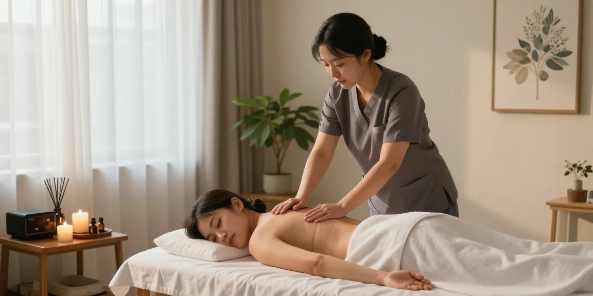 용산출장마사지 세션 중인 마사지 치료사와 고객의 편안한 환경