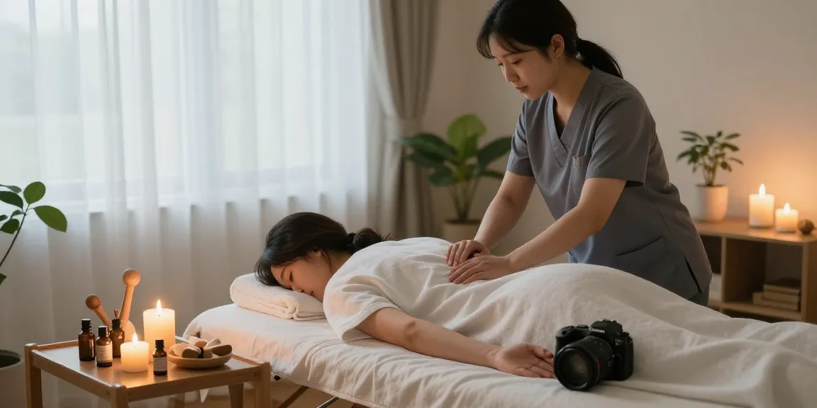 Relaxing 서울출장안마 session in a serene home environment with skilled therapist, natural lighting, and calming atmosphere.