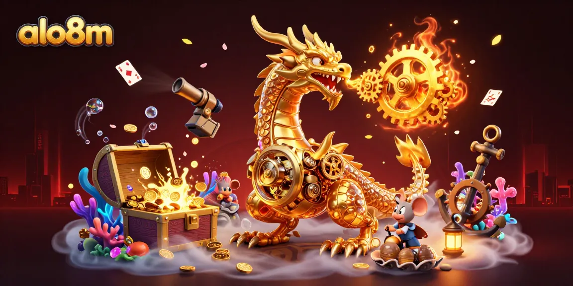 Experience thrilling gaming with alo8m's golden dragon and vibrant casino elements.