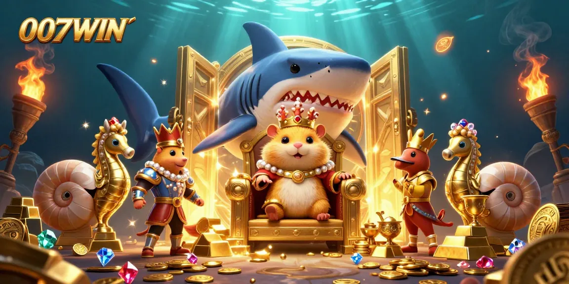Experience the excitement of 007WIN with a royal hamster king in a treasure-filled casino wonderland.
