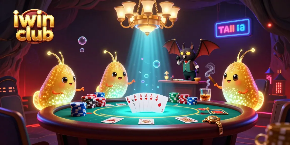 Illuminate your game at iwin club with vibrant glowworms in a bustling cave casino scene.