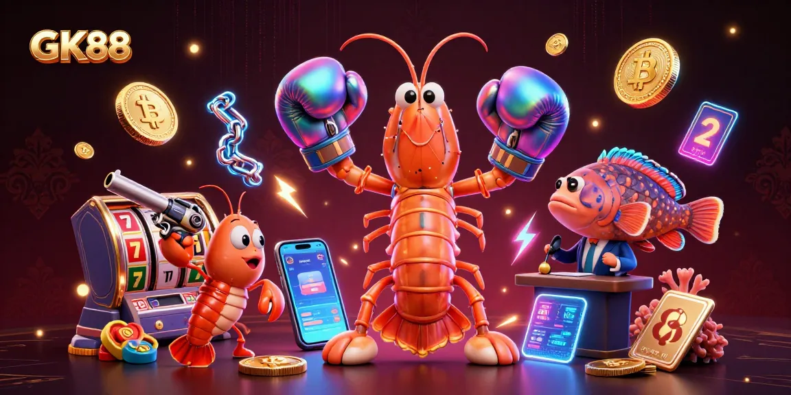 Join GK88 in an electrifying casino adventure surrounded by digital crypto and vibrant gaming elements.