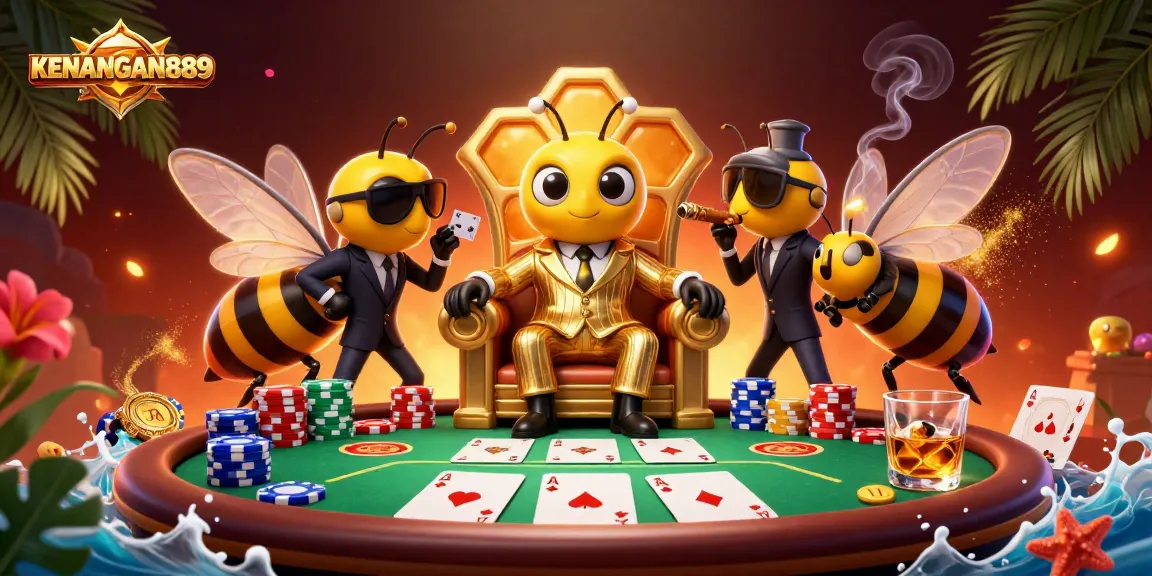 Engage with KENANGAN889’s dynamic poker scene featuring cartoon characters amidst colorful game elements.