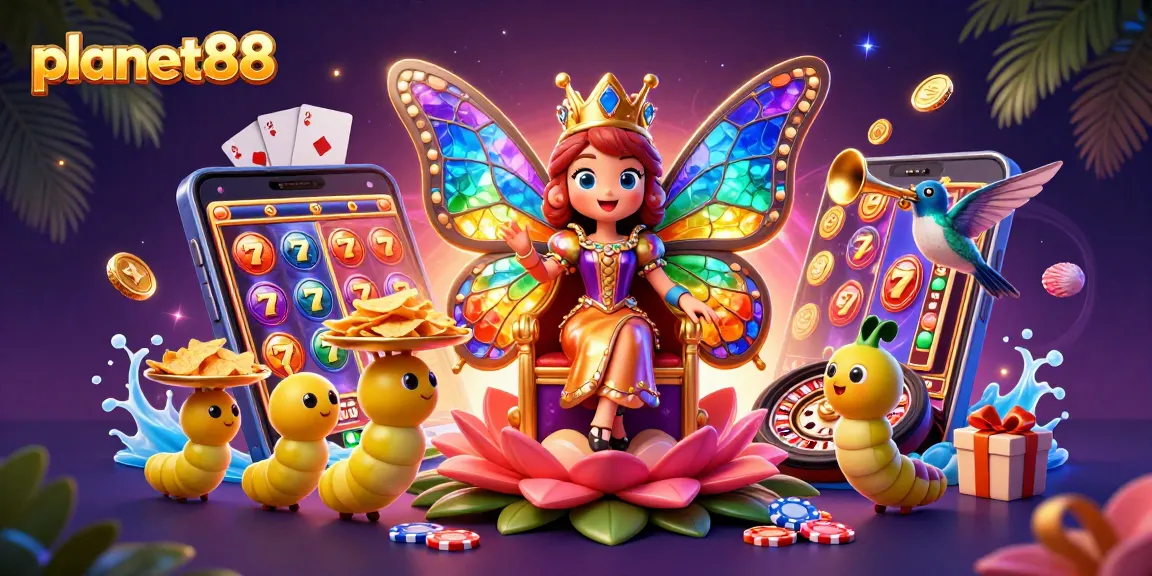 Experience exciting gameplay at planet88, featuring animated slot games and vibrant casino elements.