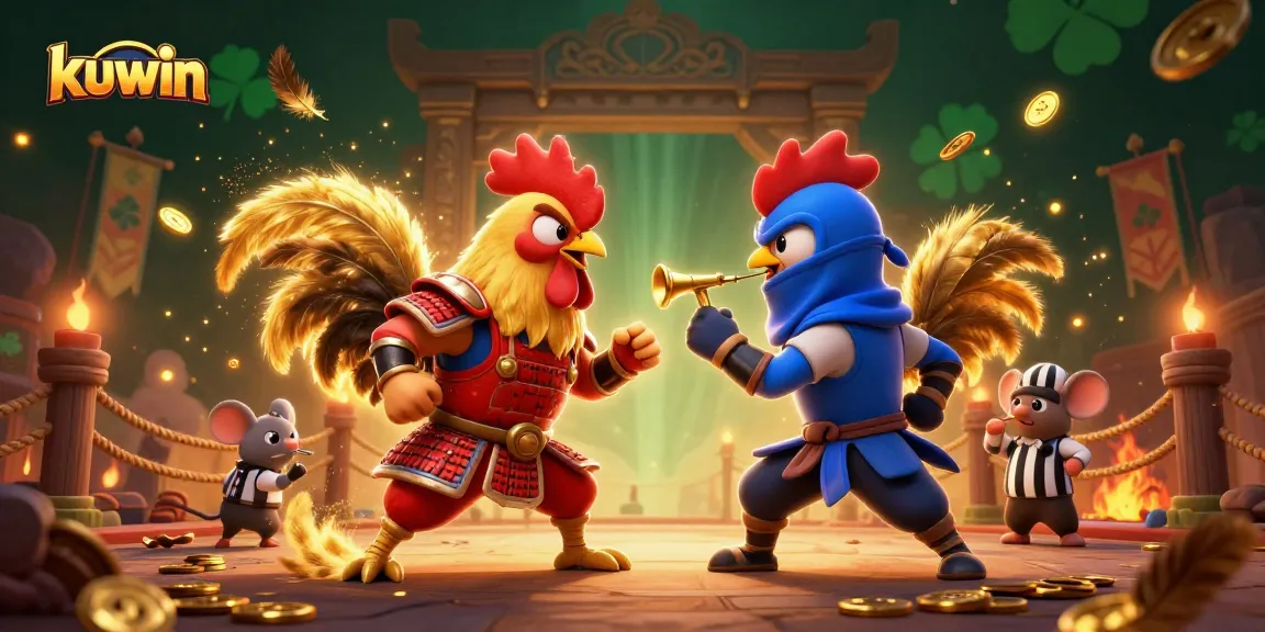 kuwin casino roosters engaging in a thrilling standoff amidst dramatic gambling elements