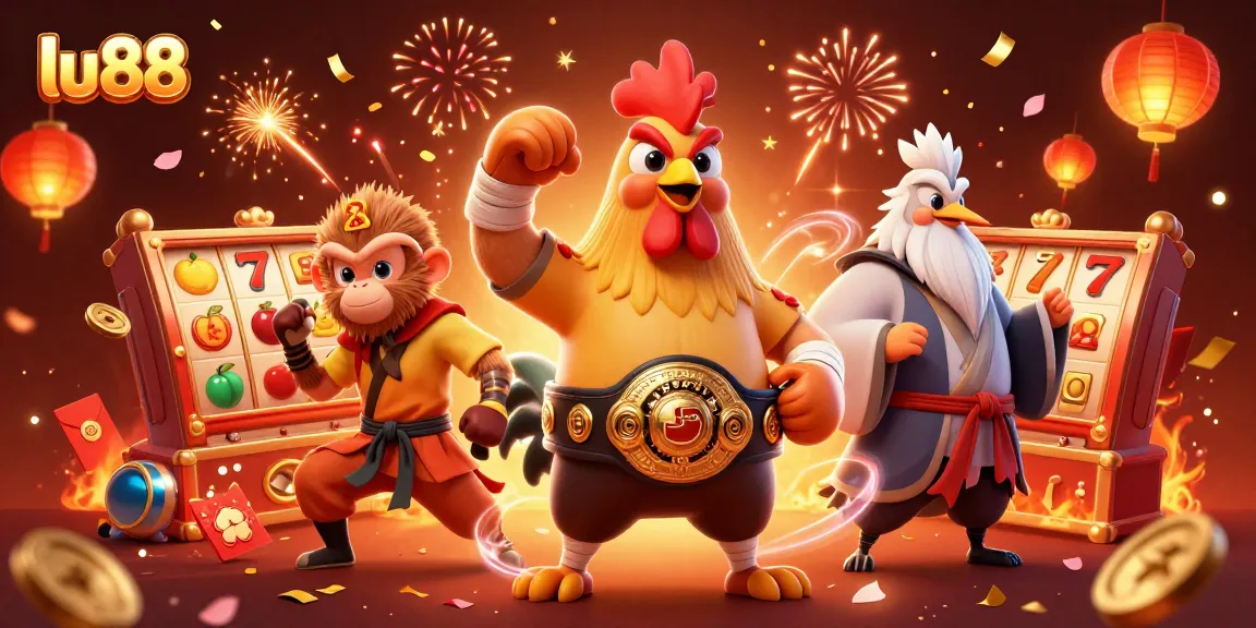 Spin the reels with lu88's thrilling online casino featuring dynamic characters and vibrant game elements.